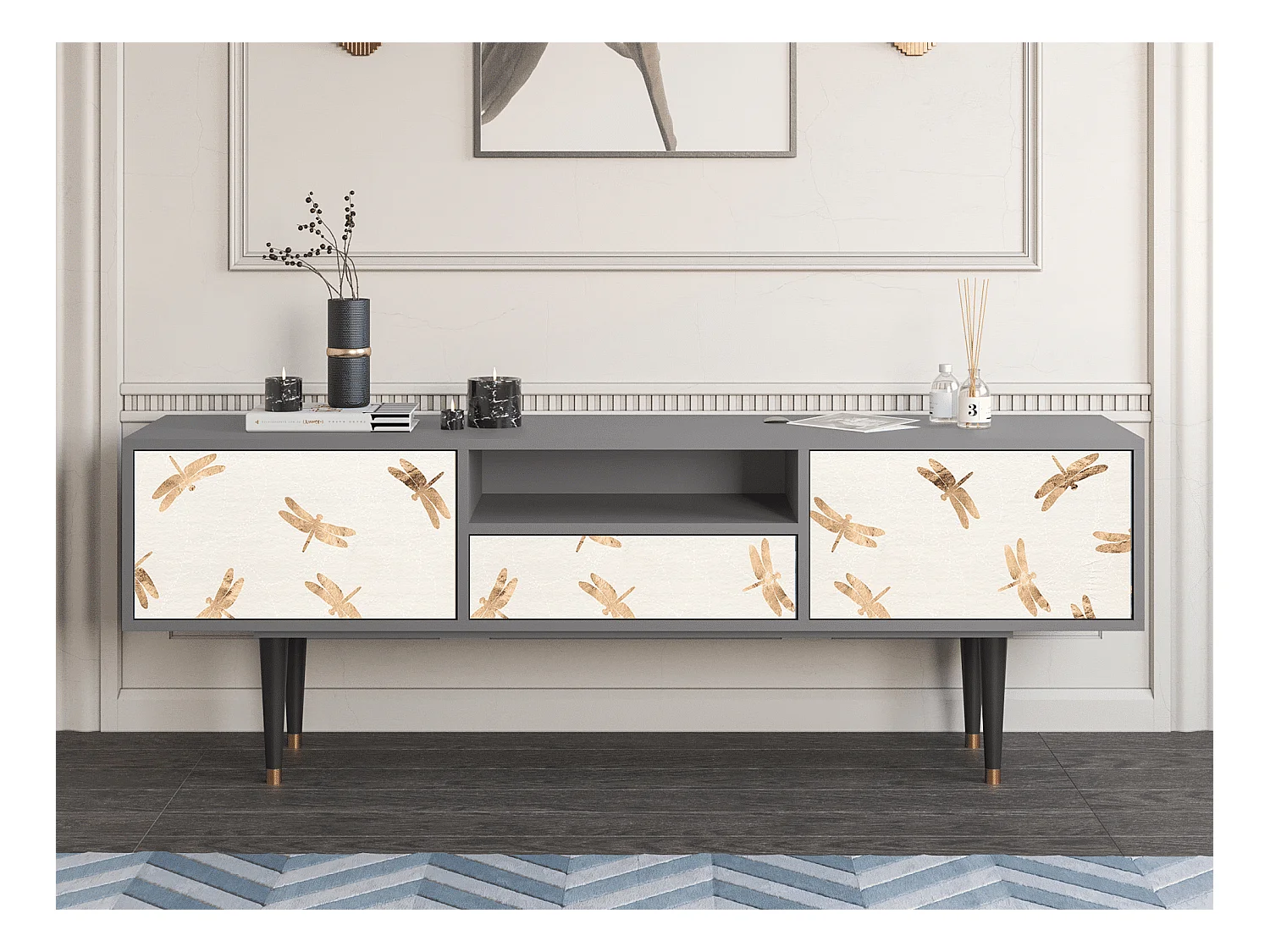 TV-meubel - 170х59х41 cm - T6 - Nude Dragonflies, Grijs