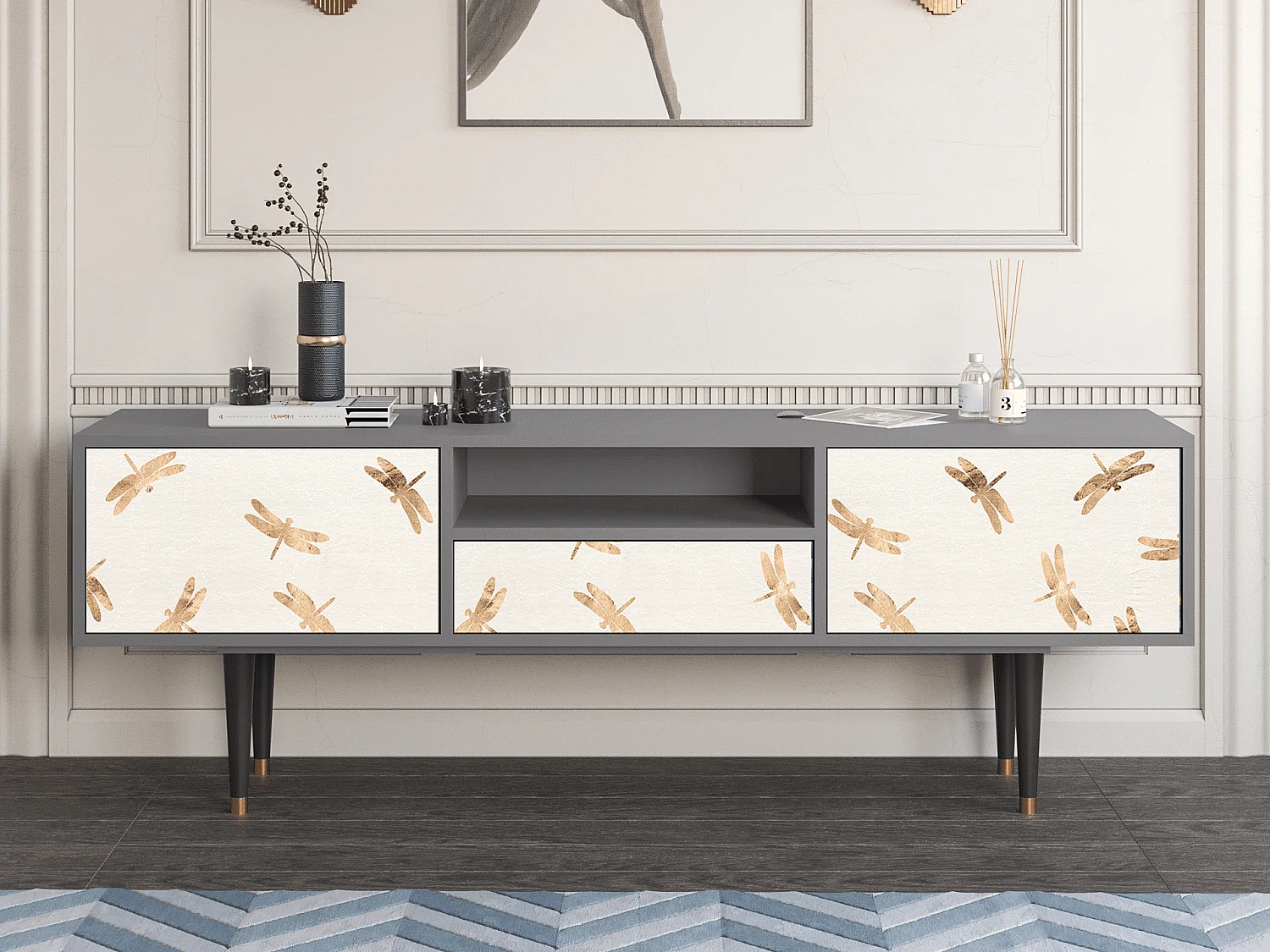 Meuble TV - 170х59х41 cm - T6 - Nude Dragonflies, Gris