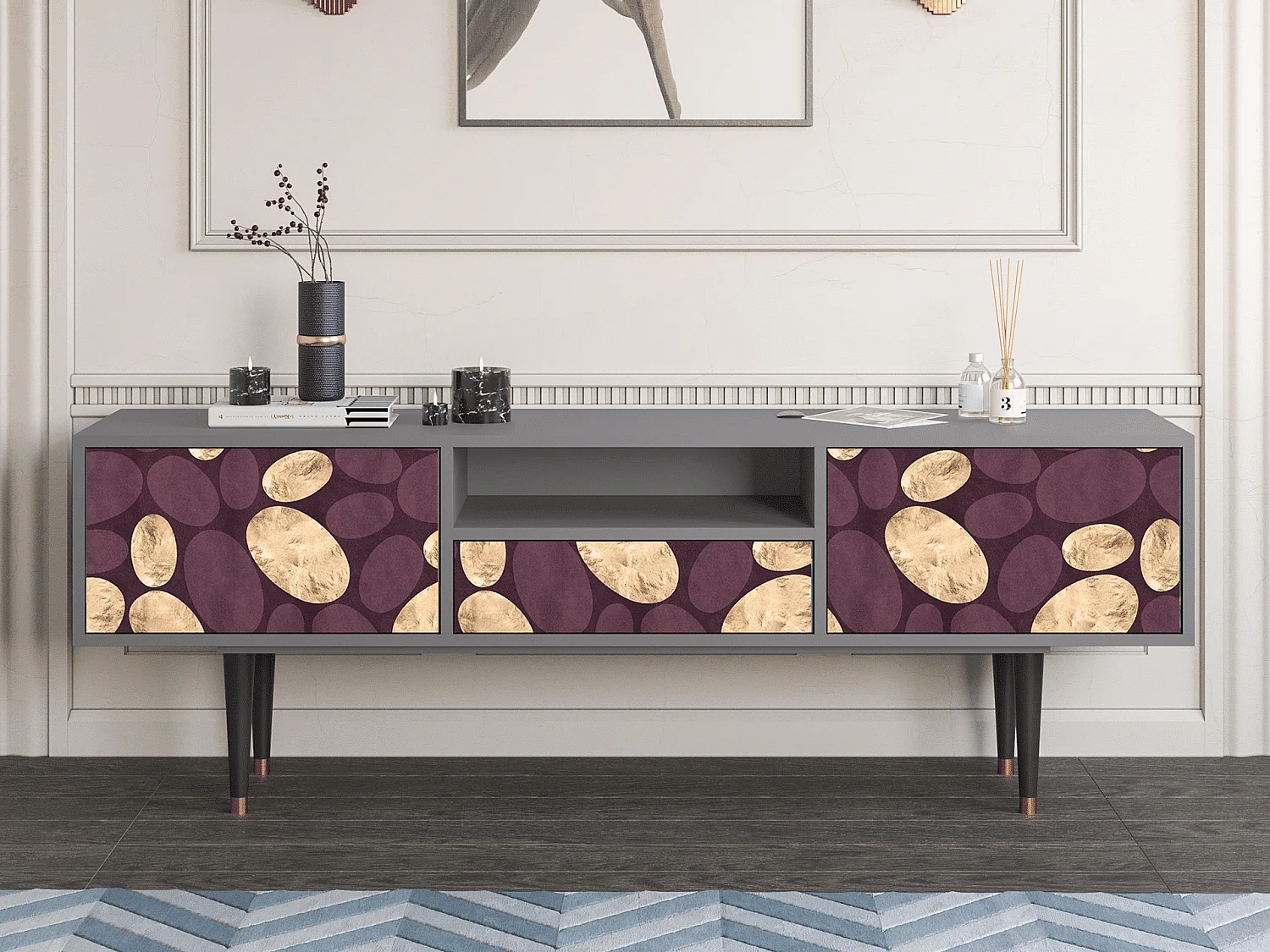 Meuble TV - 170х59х41 cm - T6 - Fine Wine, Gris