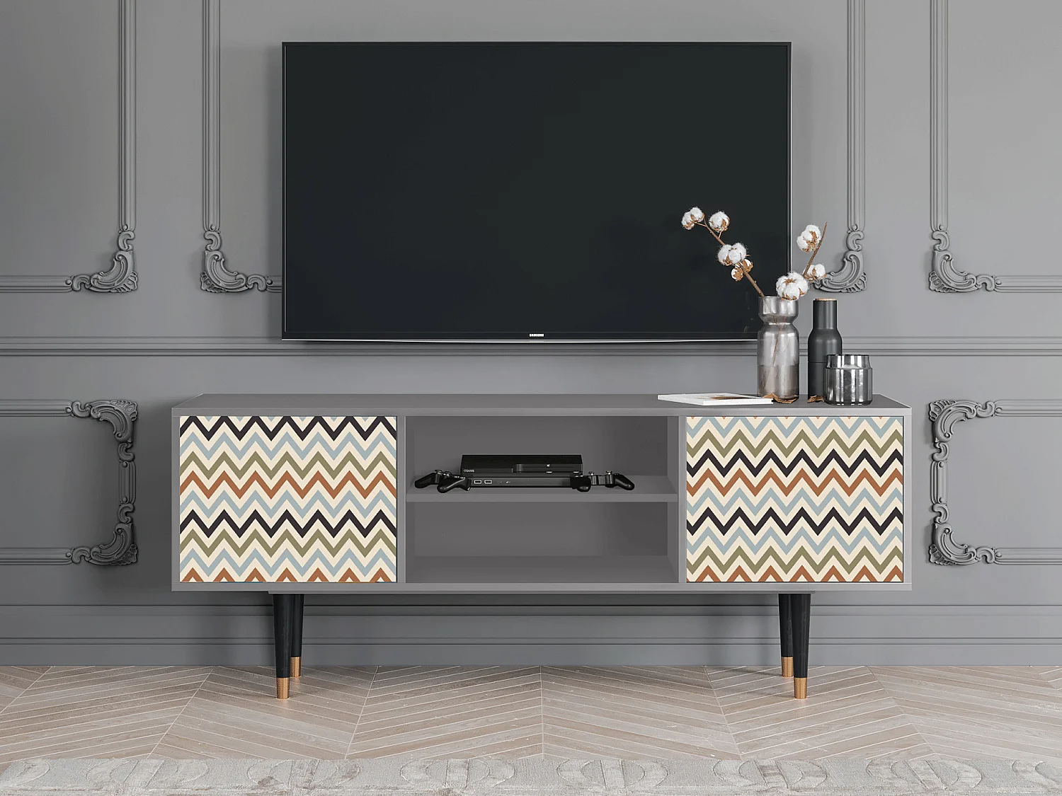 Meuble TV - 170х69х48 cm - T2 - Bright Ripple, Gris
