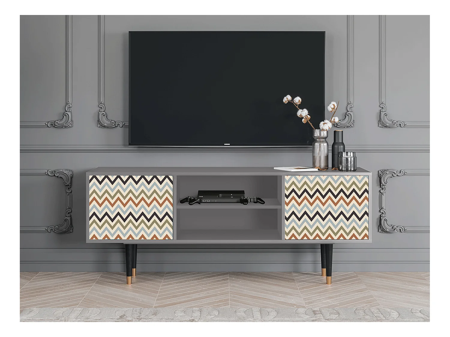 Meuble TV - 170х69х48 cm - T2 - Bright Ripple, Gris