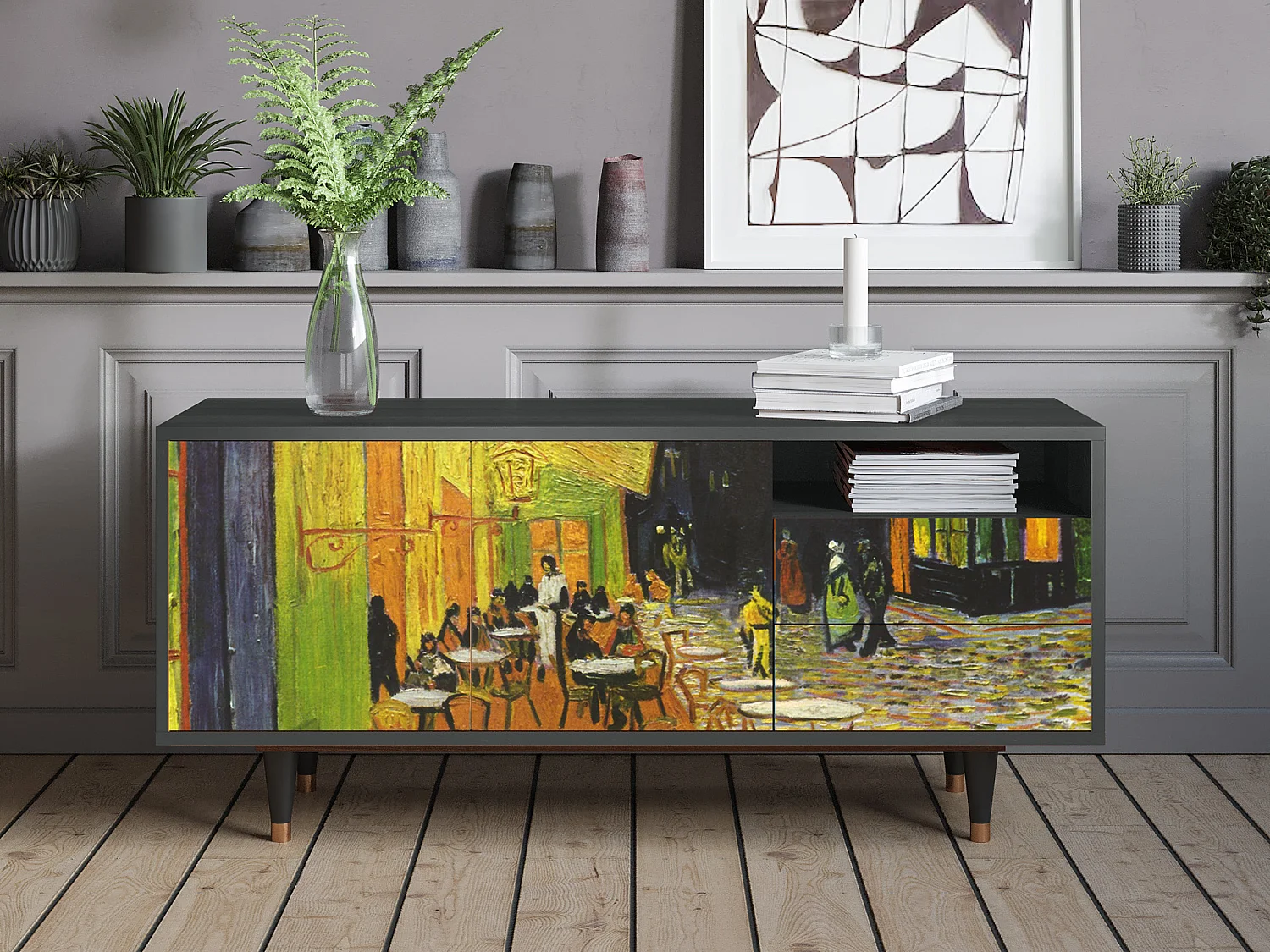 TV-Möbel - 125х56х41 cm - T7 - Café Terrace at Night, Anthrazit