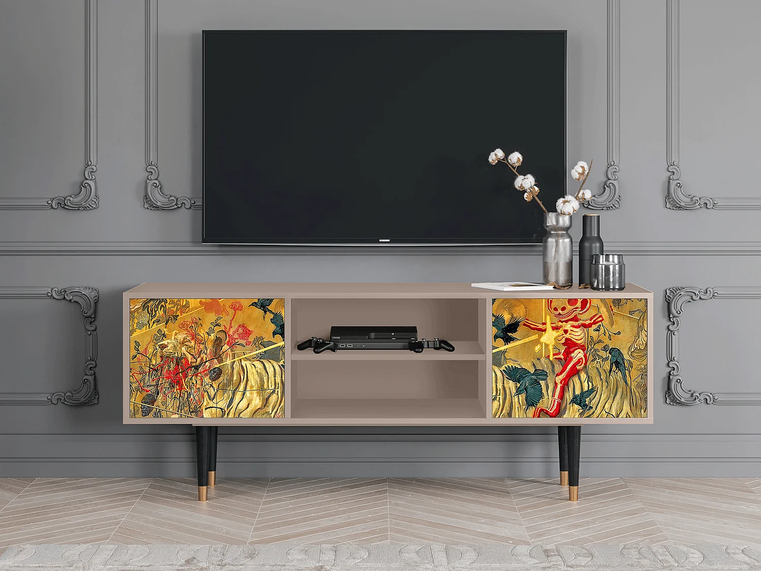 Mobile TV - 170х69х48 cm - T2 - Blood by James Jean, Latte