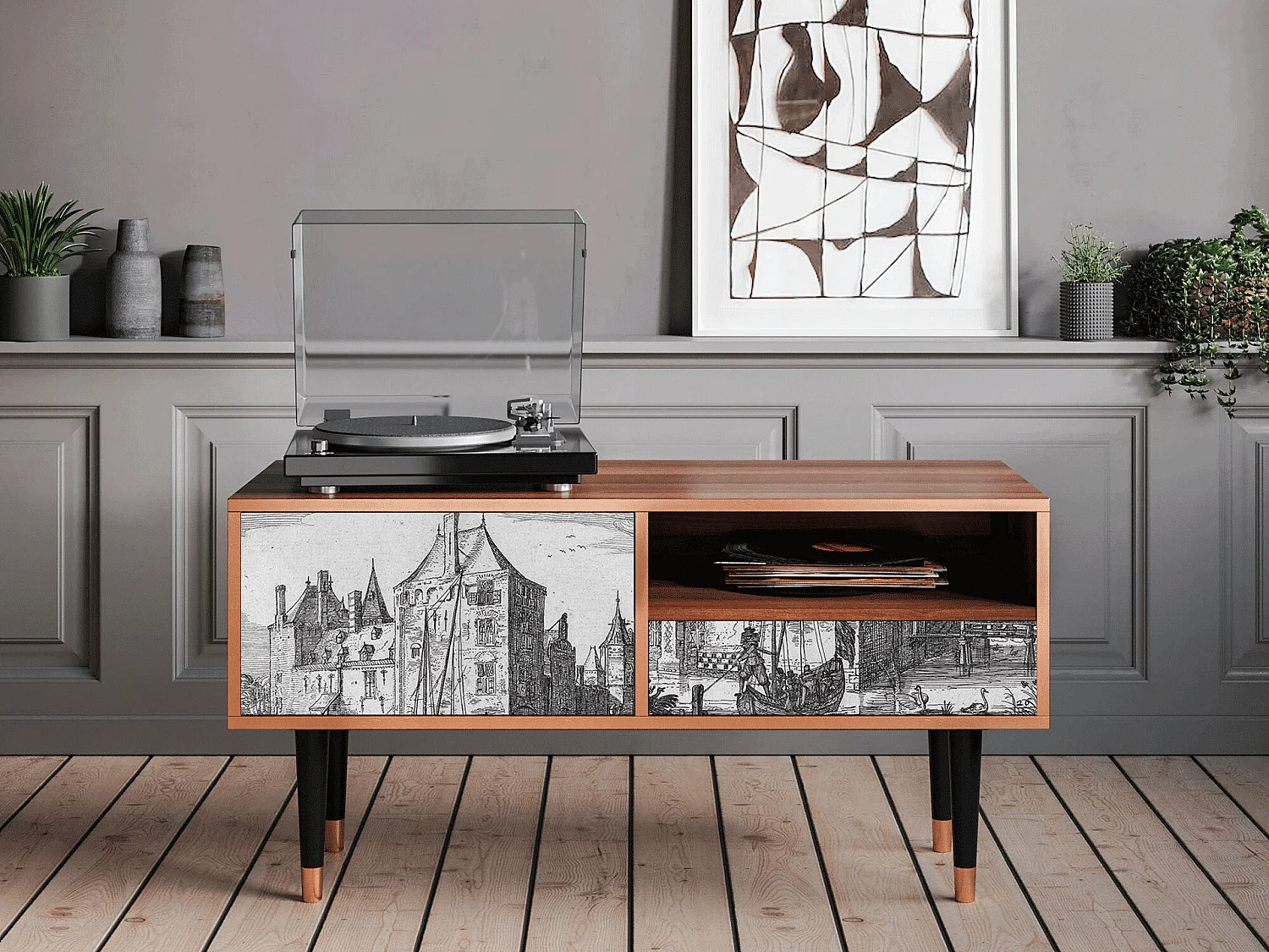 Mueble de TV - 115х59х48 cm - T3 - Castle by Breugel, Nogueira