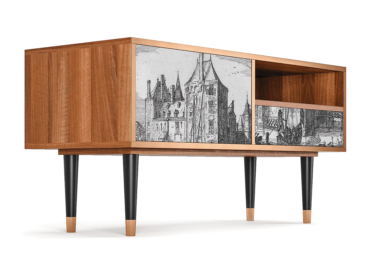 Mueble de TV - 115х59х48 cm - T3 - Castle by Breugel, Nogueira