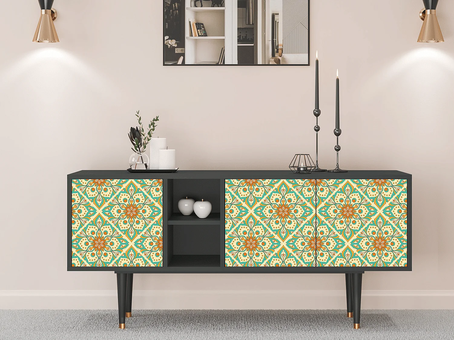 Mueble de TV - 150х69х41 cm - T5 - Hindu Daisy, Antracite