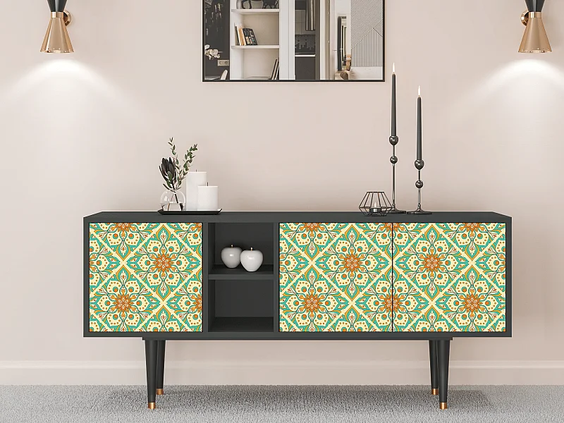 Mueble de TV - 150х69х41 cm - T5 - Hindu Daisy, Antracite