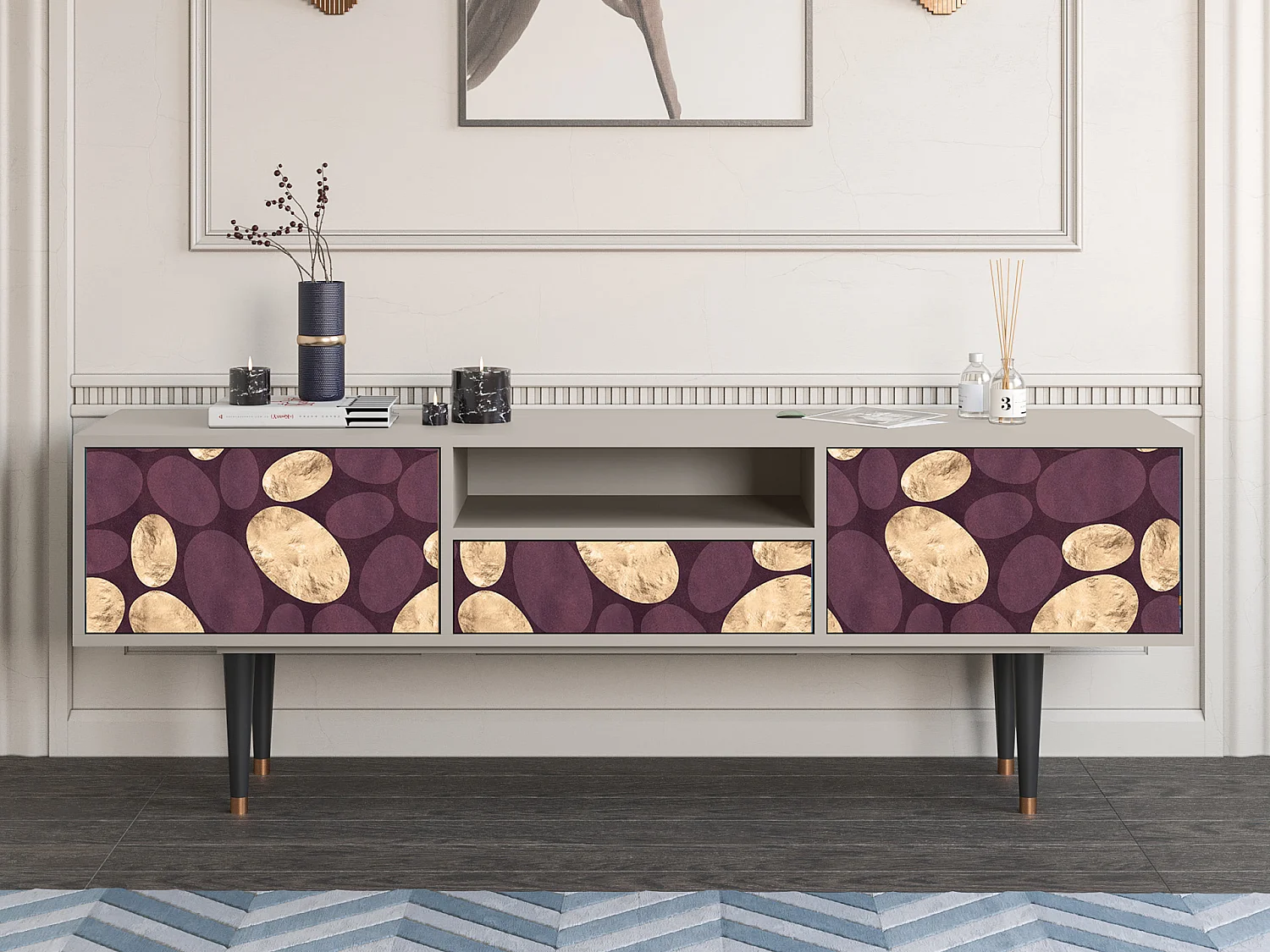 Szafka RTV - 170х59х41 cm - T6 - Fine Wine, Piaskowy