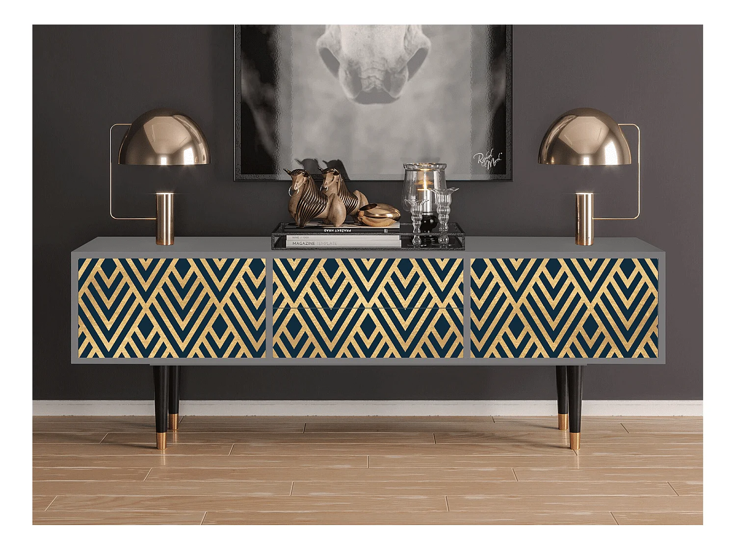 TV-meubel - 170х59х48 cm - T4 - Egypt Triangles, Grijs