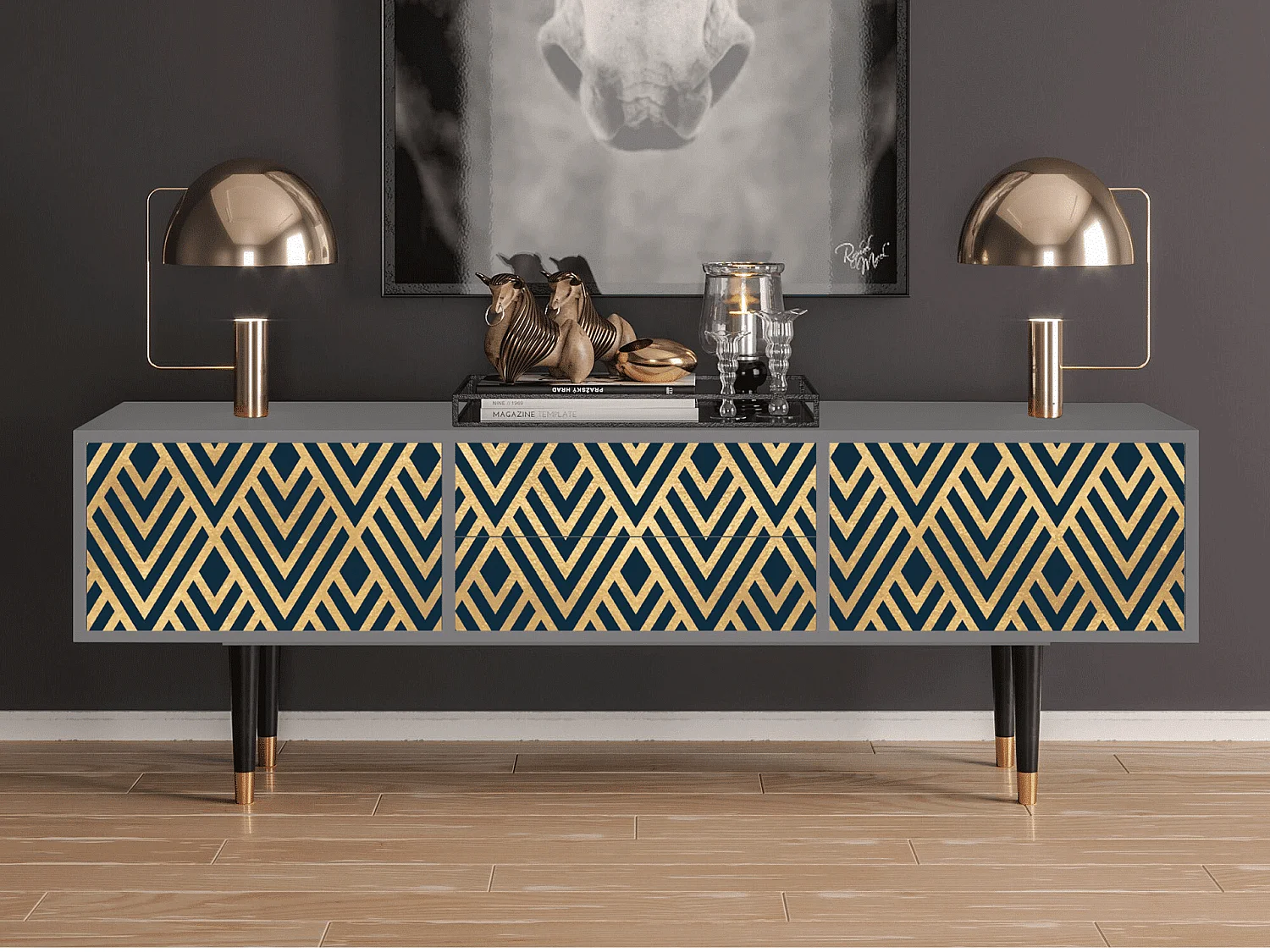 Mueble de TV - 170х59х48 cm - T4 - Egypt Triangles, Gris