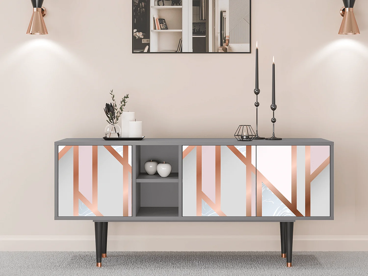 Mueble de TV - 150х69х41 cm - T5 - Champagne Story, Gris