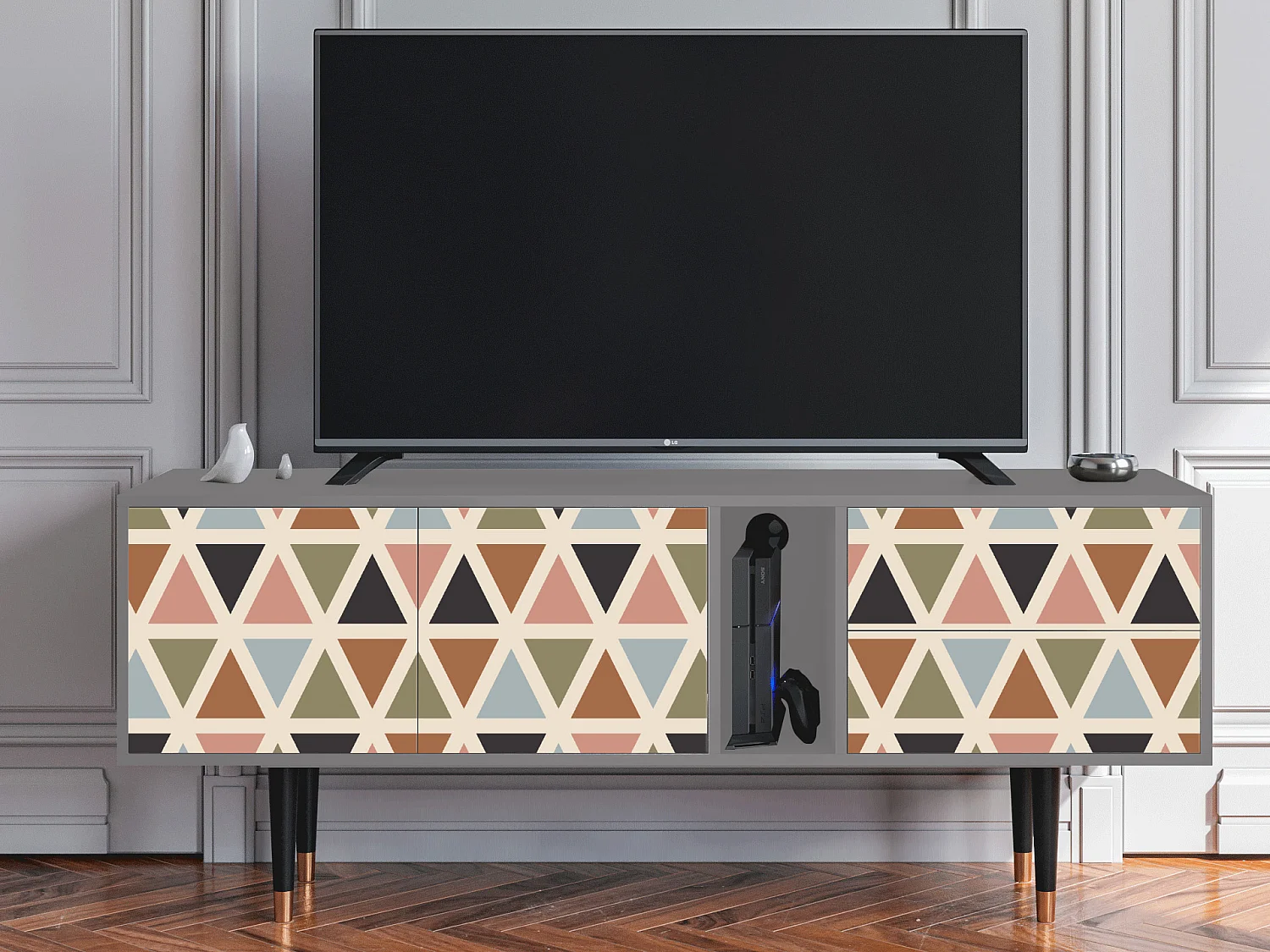 Meuble TV - 170х69х48 cm - T1 - Royal Triangles, Gris