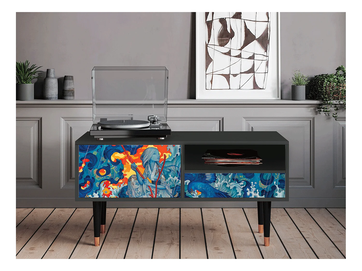 Meuble TV - 115х59х48 cm - T3 - The Girl - James Jean, Anthracite