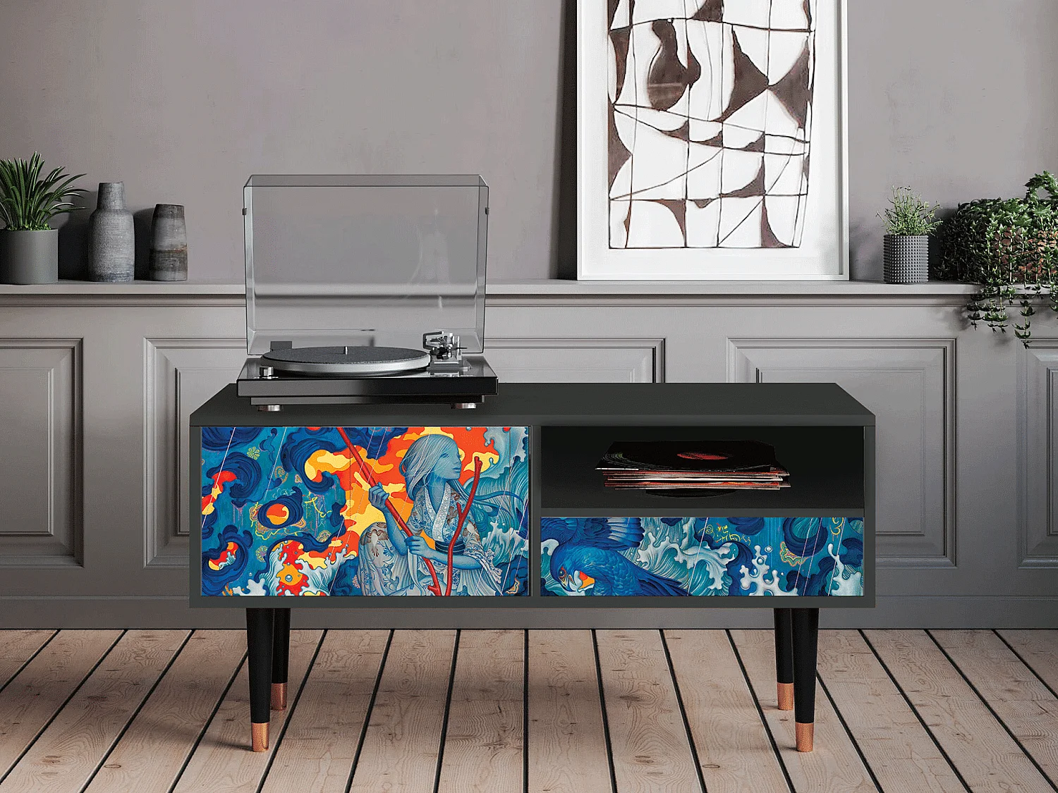 Meuble TV - 115х59х48 cm - T3 - The Girl - James Jean, Anthracite