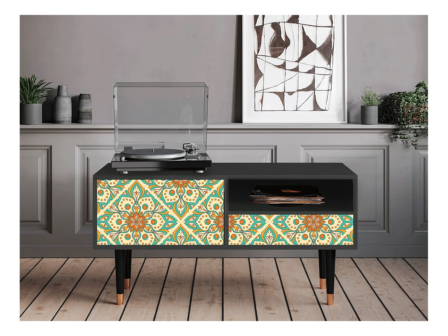 Meuble TV - 115х59х48 cm - T3 - Hindu Daisy, Anthracite