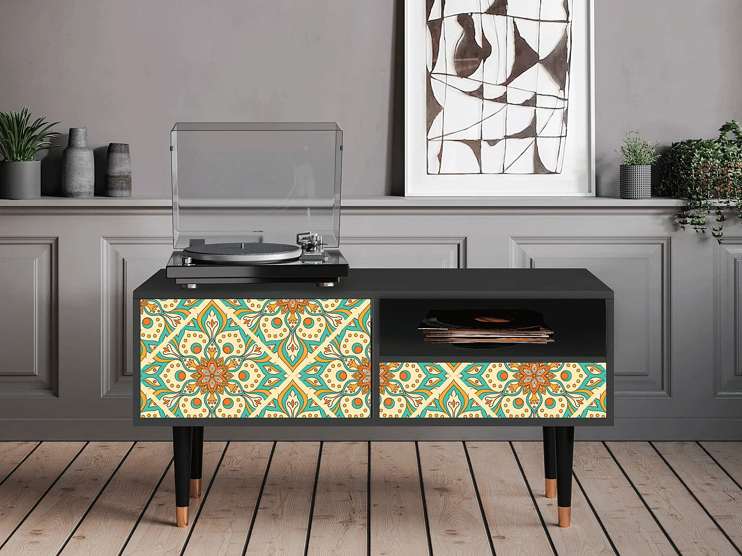 Mobile TV - 115х59х48 cm - T3 - Hindu Daisy, Antracite