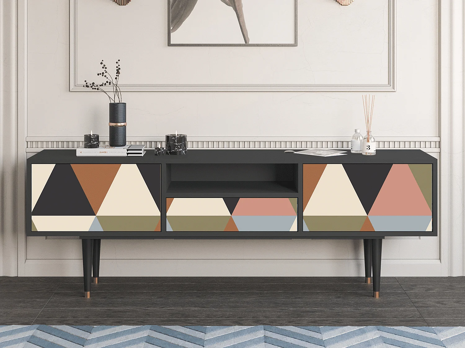 Meuble TV - 170х59х41 cm - T6 - Royal Triangles, Anthracite