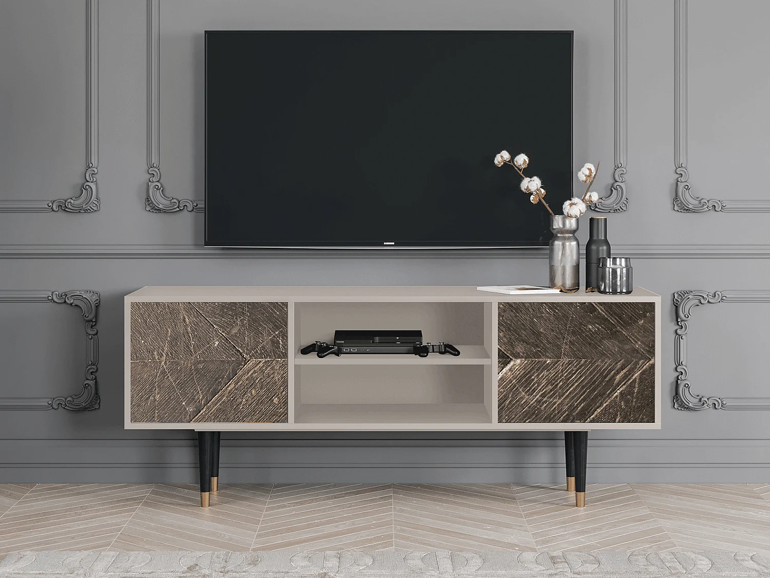 Szafka RTV - 170х69х48 cm - T2 - Wise Tree, Piaskowy