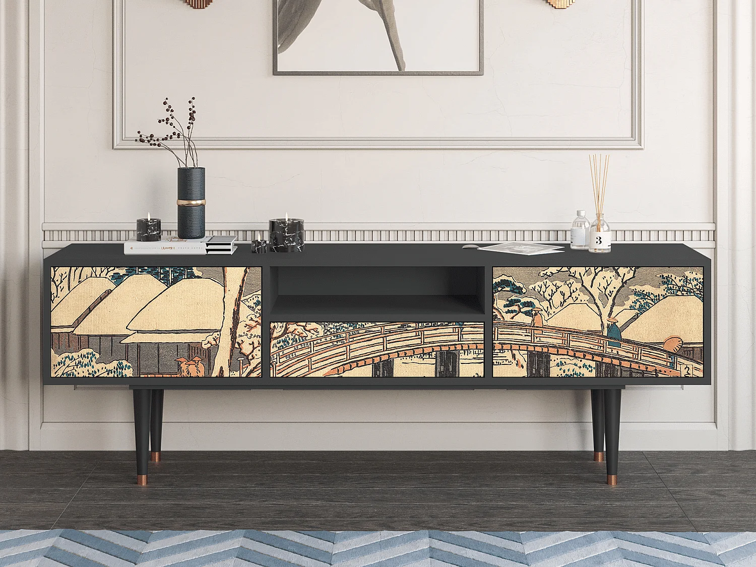 Mueble de TV - 170х59х41 cm - T6 - Katabira River, Antracita