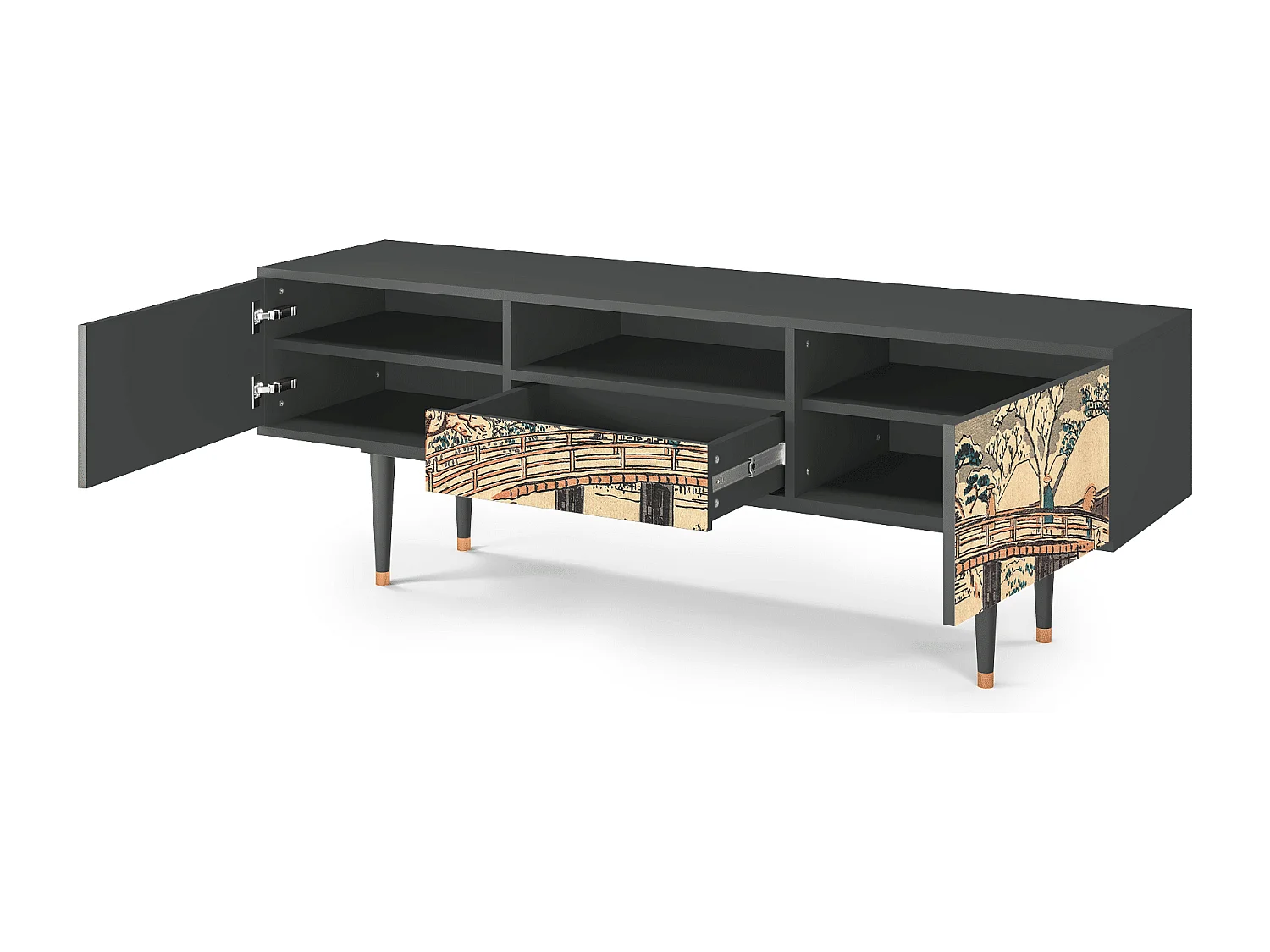 Mueble de TV - 170х59х41 cm - T6 - Katabira River, Antracita