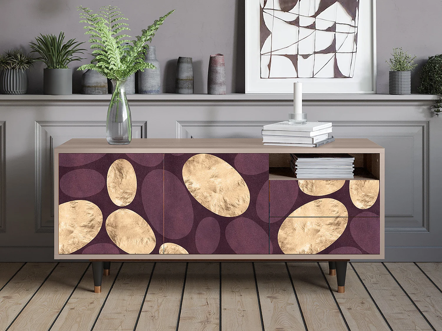 Mueble de TV - 125х56х41 cm - T7 - Fine Wine, Latte