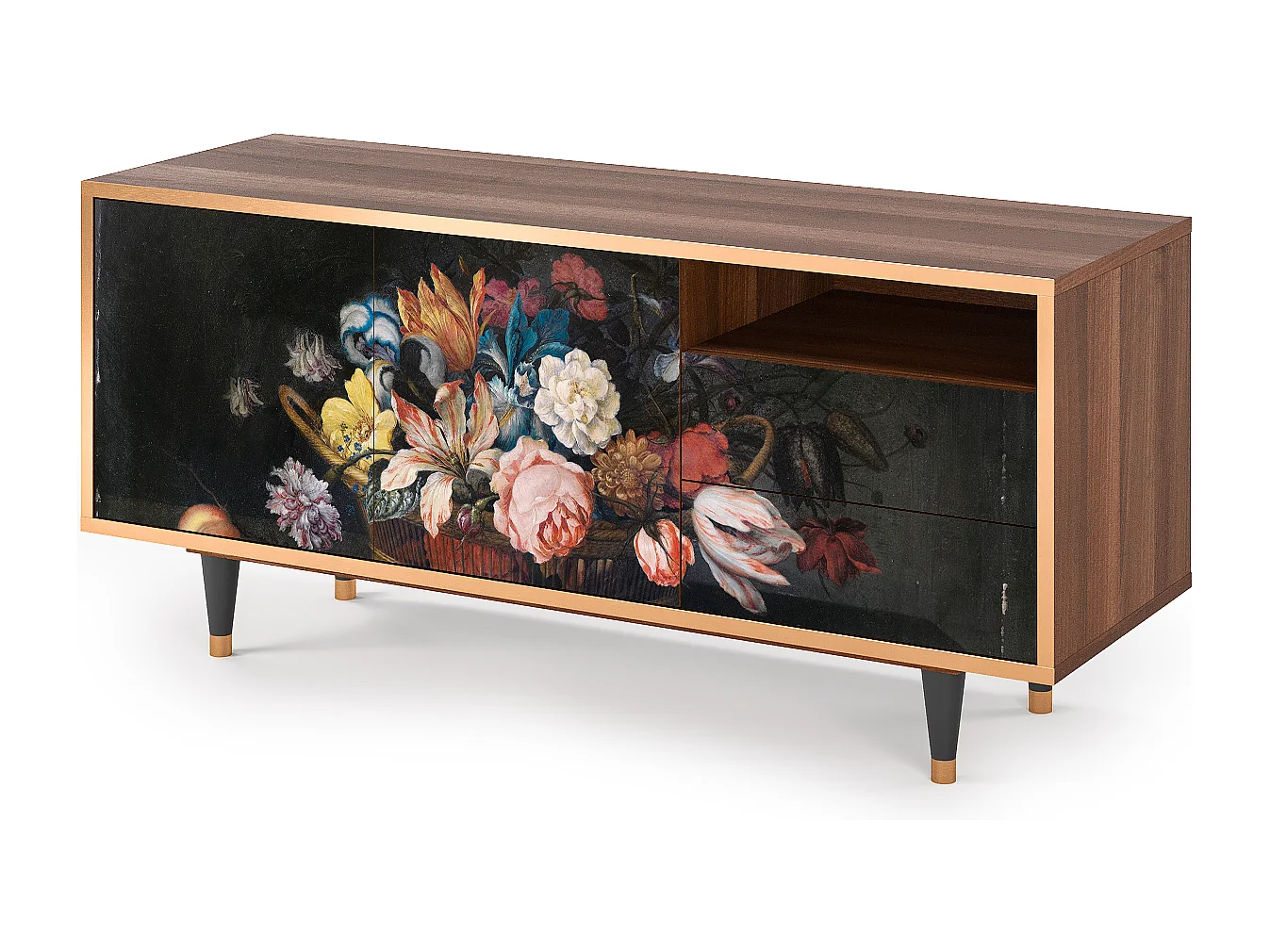 Mueble de TV - 125х56х41 cm - T7 - Still Life with Flowers, Nogueira