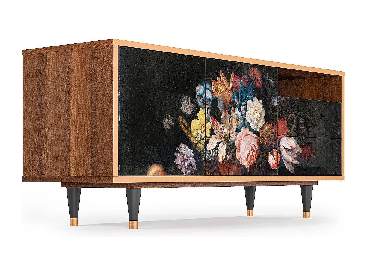 Mueble de TV - 125х56х41 cm - T7 - Still Life with Flowers, Nogueira