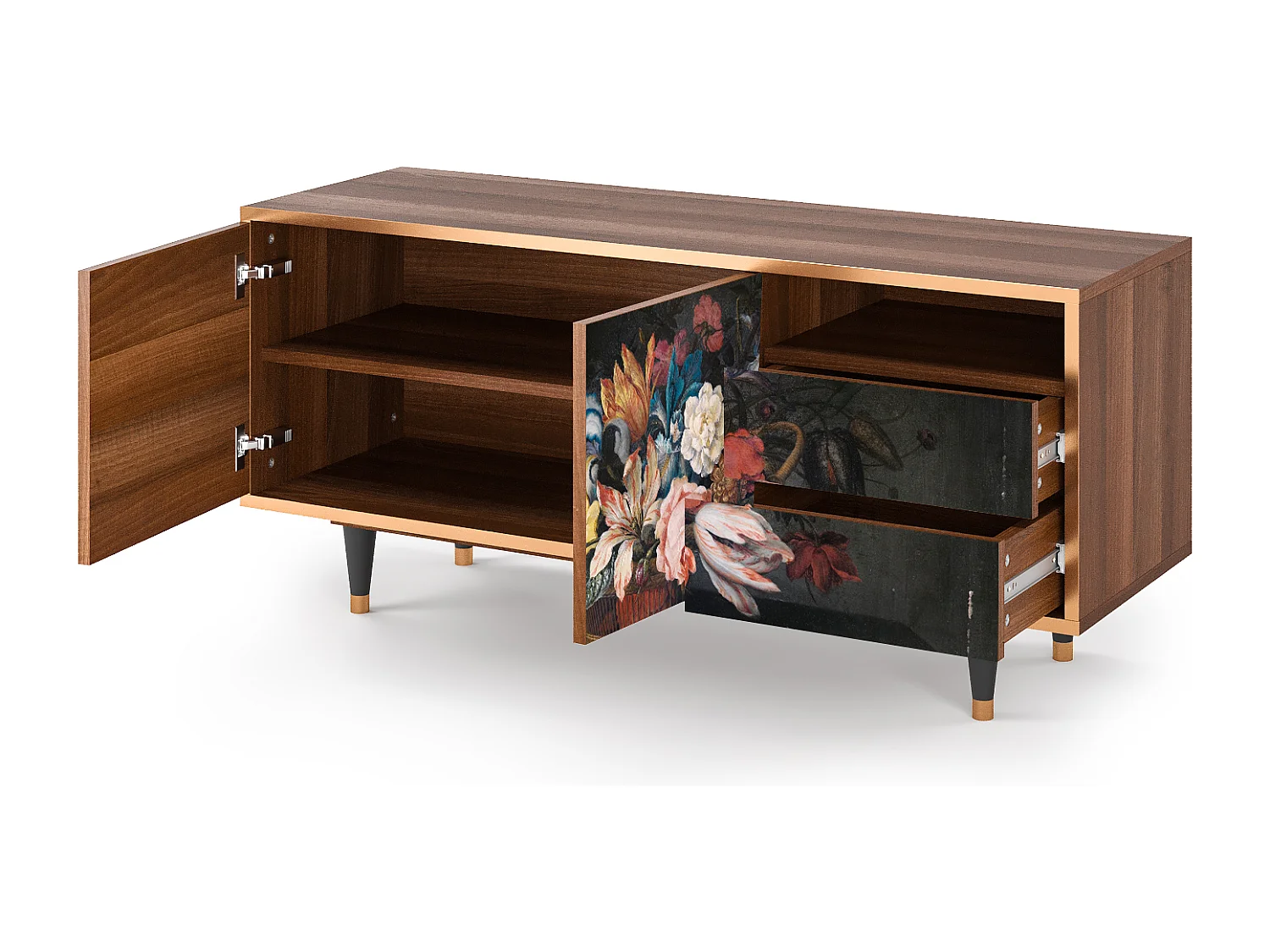 Mueble de TV - 125х56х41 cm - T7 - Still Life with Flowers, Nogueira