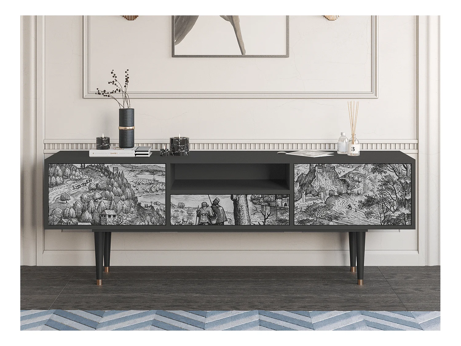 Meuble TV - 170х59х41 cm - T6 - Milites Requiescentes, Anthracite