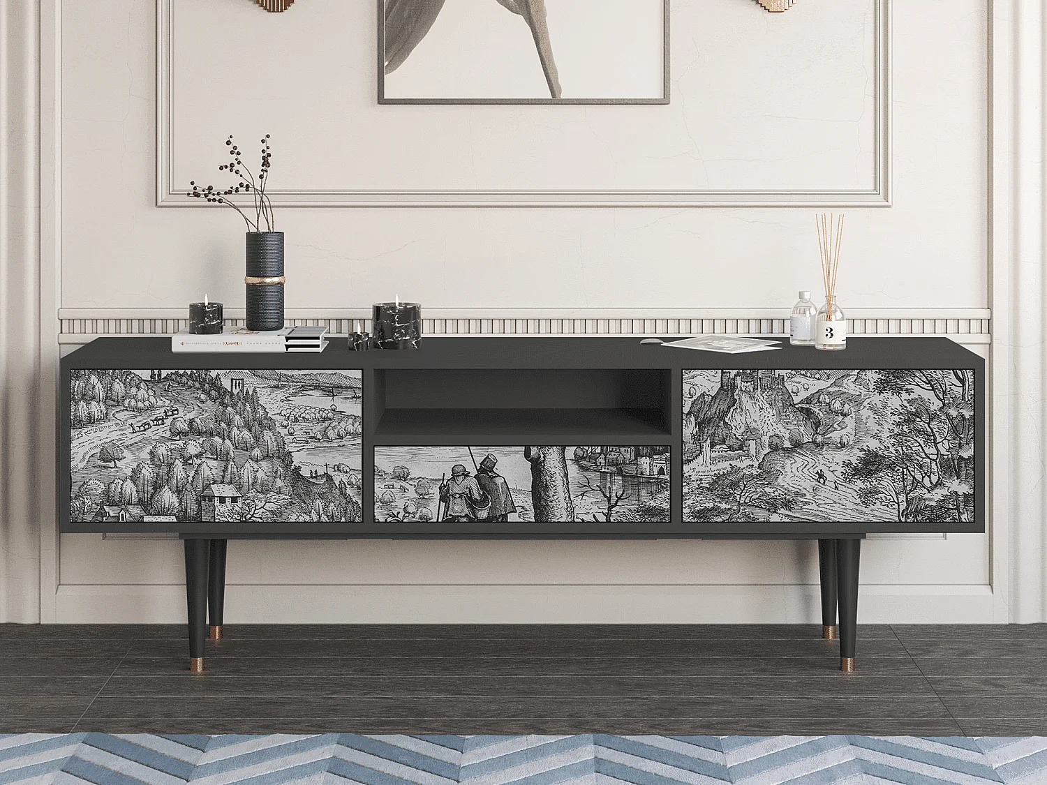 Mueble de TV - 170х59х41 cm - T6 - Milites Requiescentes, Antracita