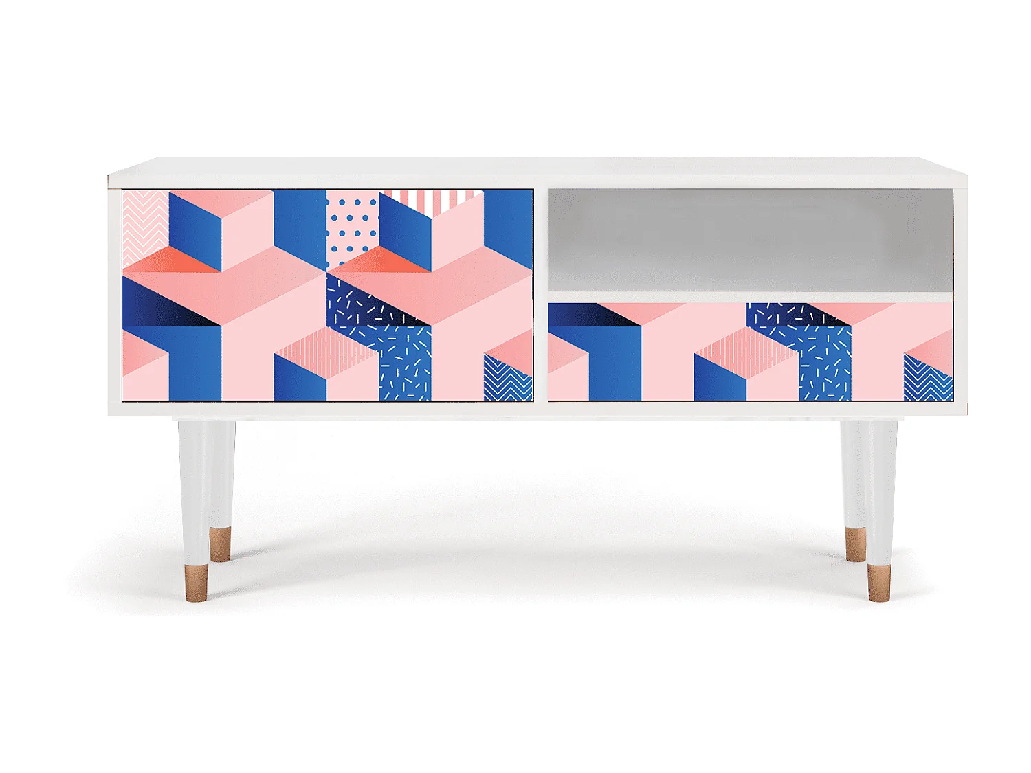 Meuble TV - 115х59х48 cm - T3 - Pinky Squares, Blanc