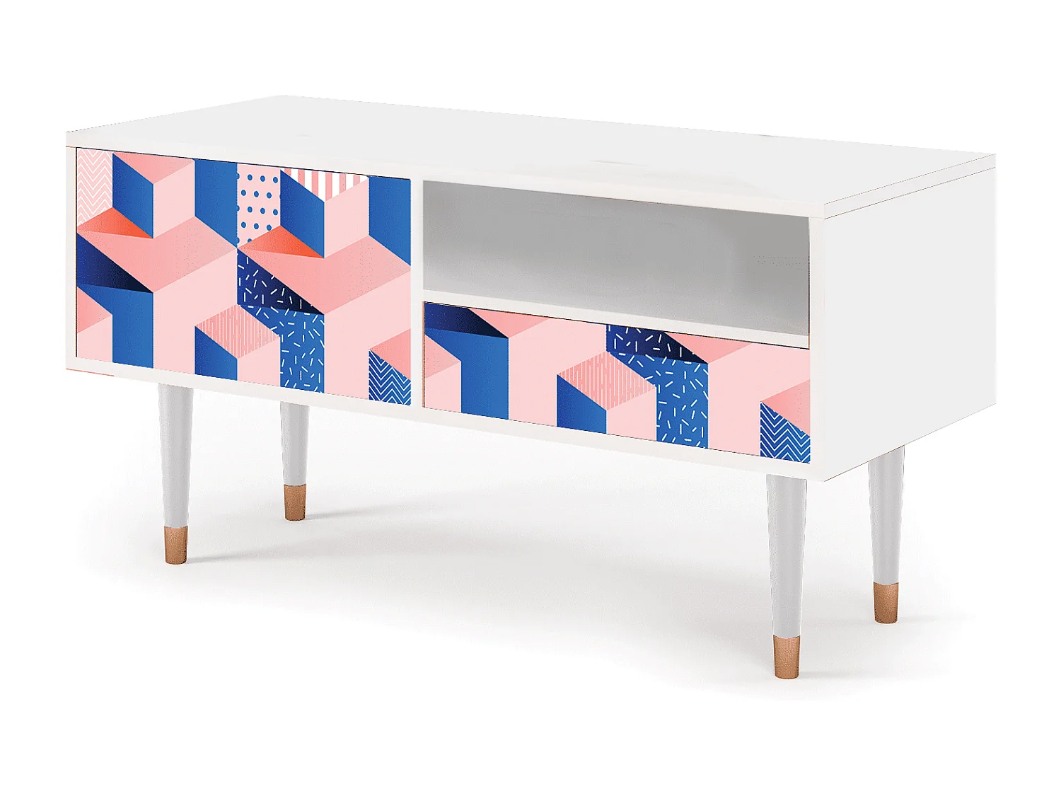 Meuble TV - 115х59х48 cm - T3 - Pinky Squares, Blanc