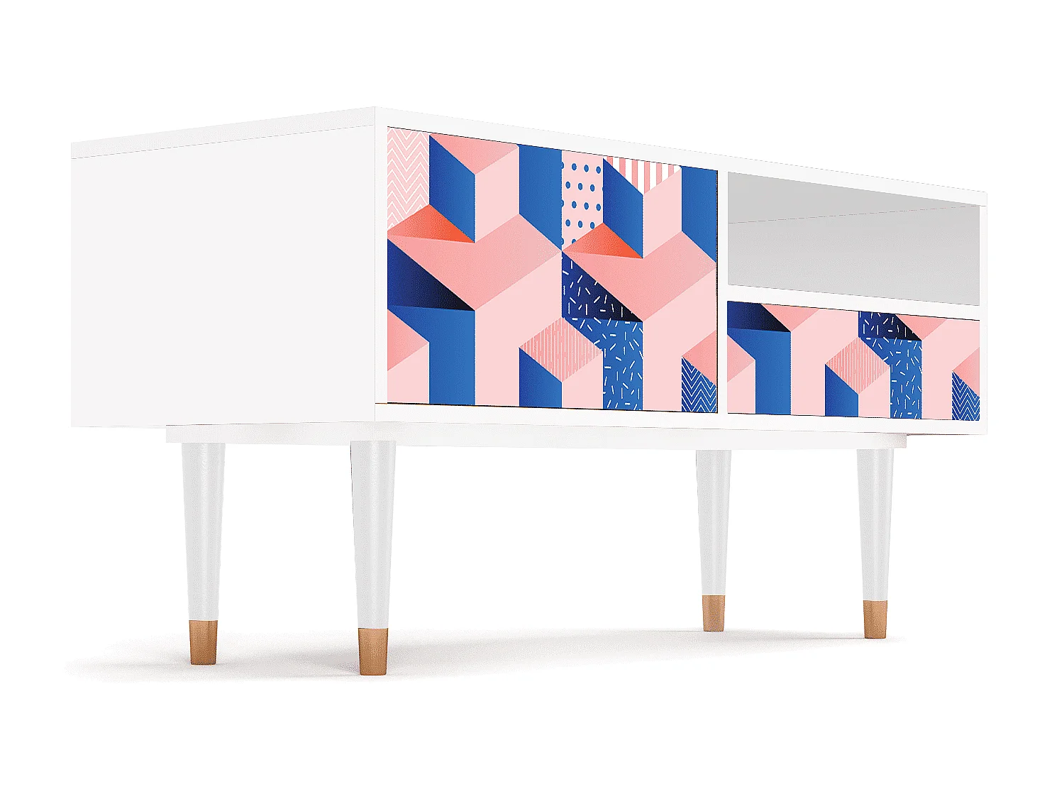 Szafka RTV - 115х59х48 cm - T3 - Pinky Squares, Biały