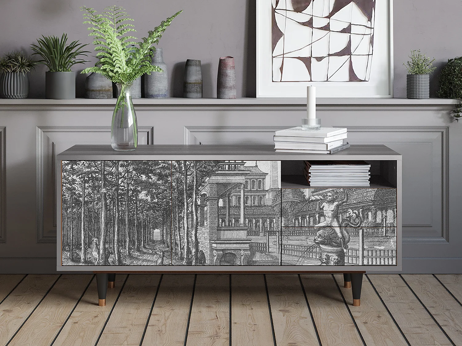 TV-meubel - 125х56х41 cm - T7 - View of the Piazza, Grijs