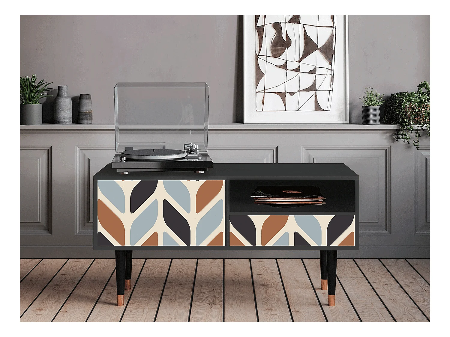 Meuble TV - 115х59х48 cm - T3 - Beige Laure, Anthracite