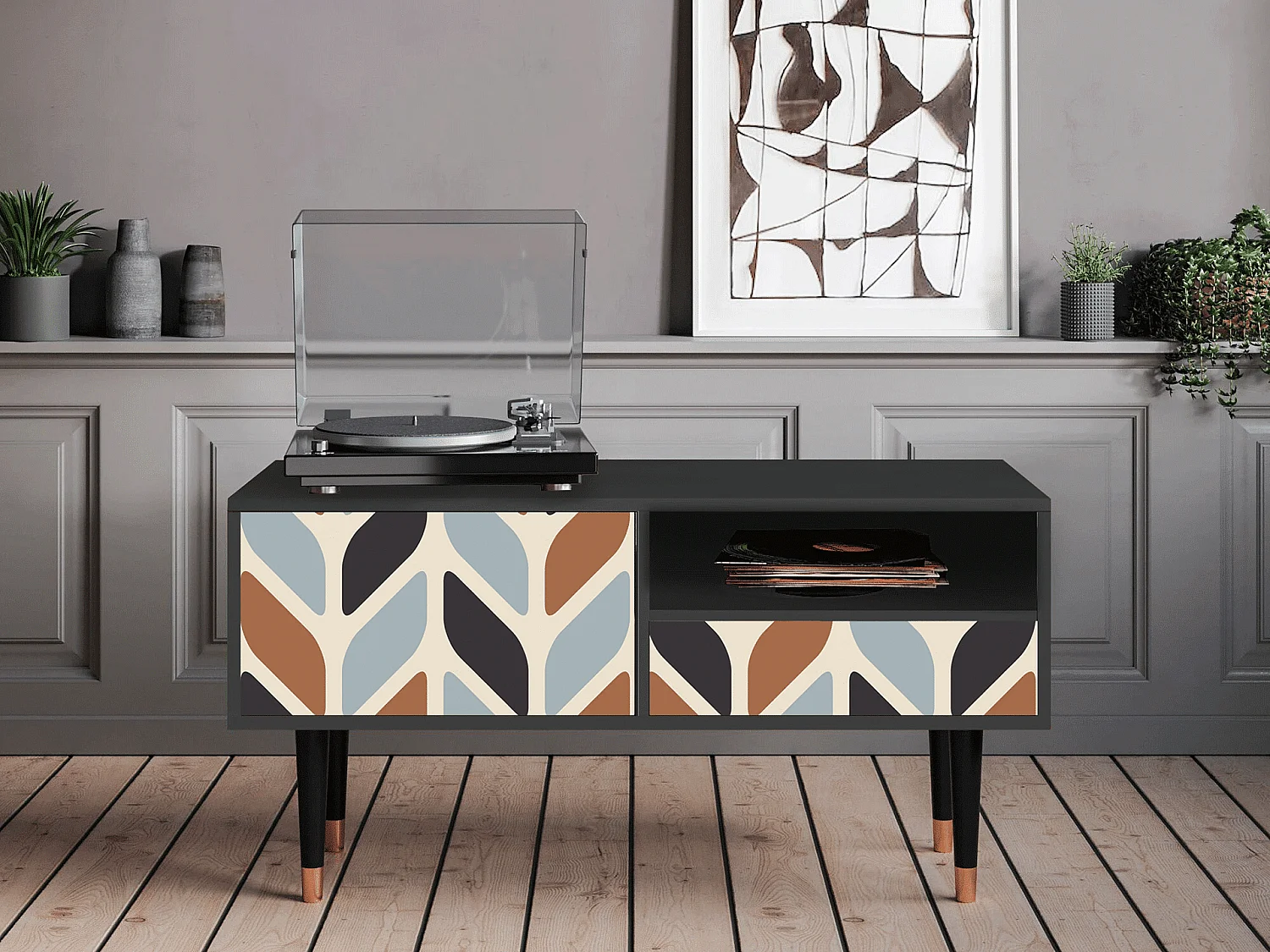 Meuble TV - 115х59х48 cm - T3 - Beige Laure, Anthracite