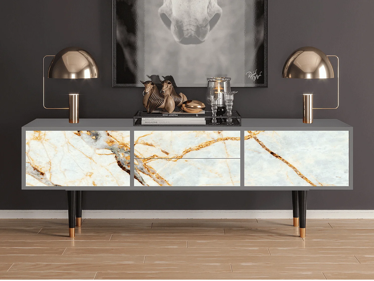 Meuble TV - 170х59х48 cm - T4 - Sabley Marble, Gris
