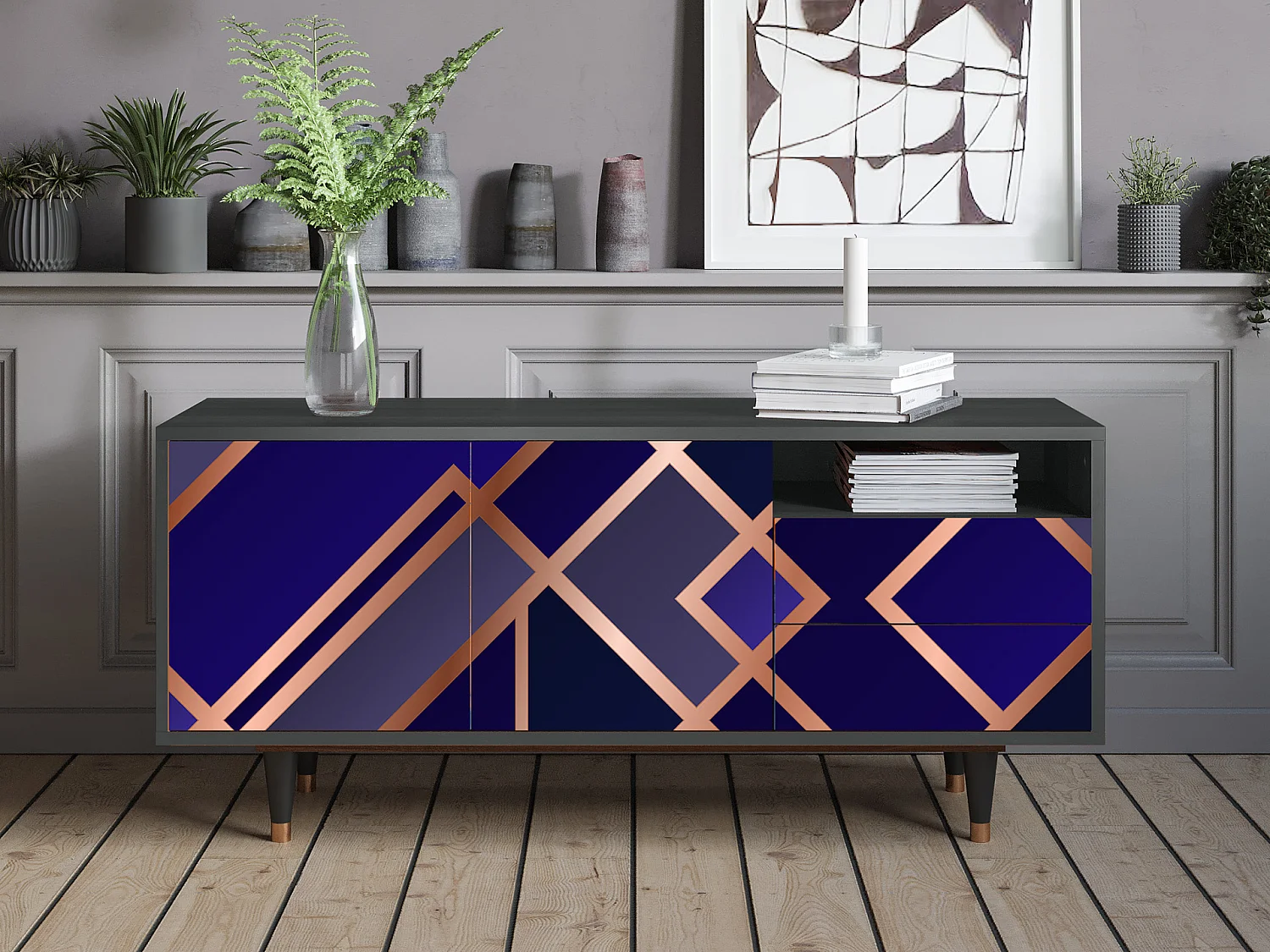 Meuble TV - 125х56х41 cm - T7 - Aquamarine Getsby, Anthracite