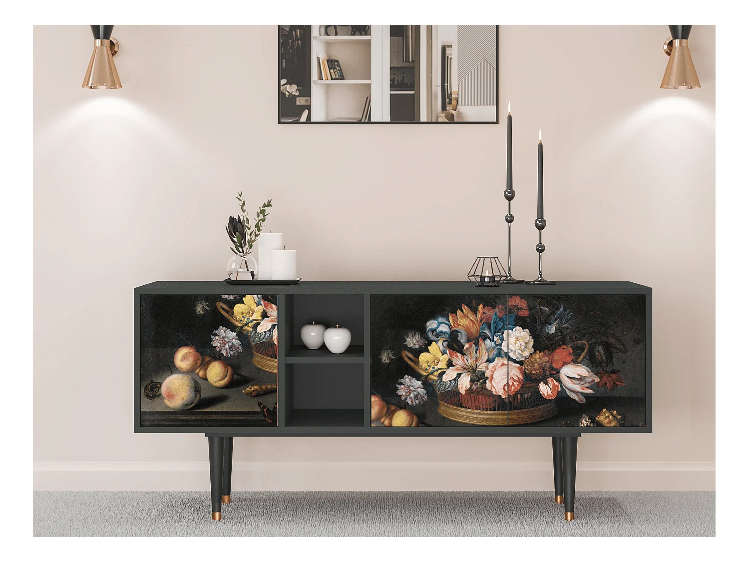 Meuble TV - 150х69х41 cm - T5 - Still Life with Flowers, Anthracite