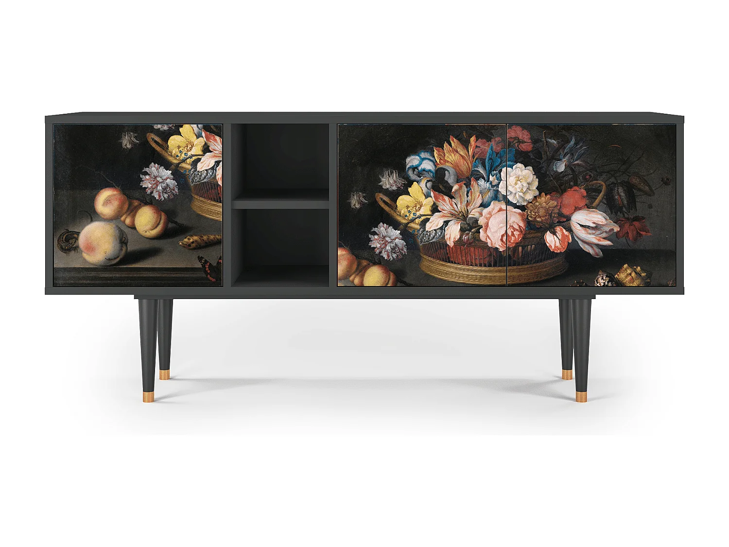 Szafka RTV - 150х69х41 cm - T5 - Still Life with Flowers, Antracyt