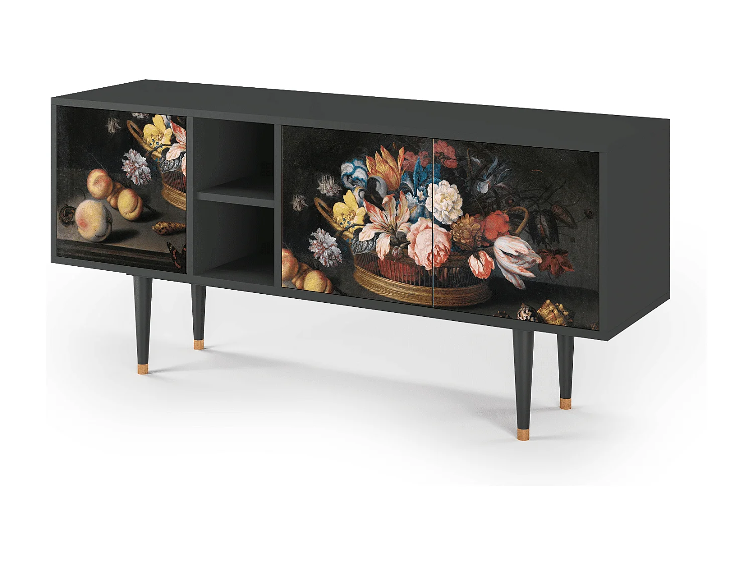 Szafka RTV - 150х69х41 cm - T5 - Still Life with Flowers, Antracyt