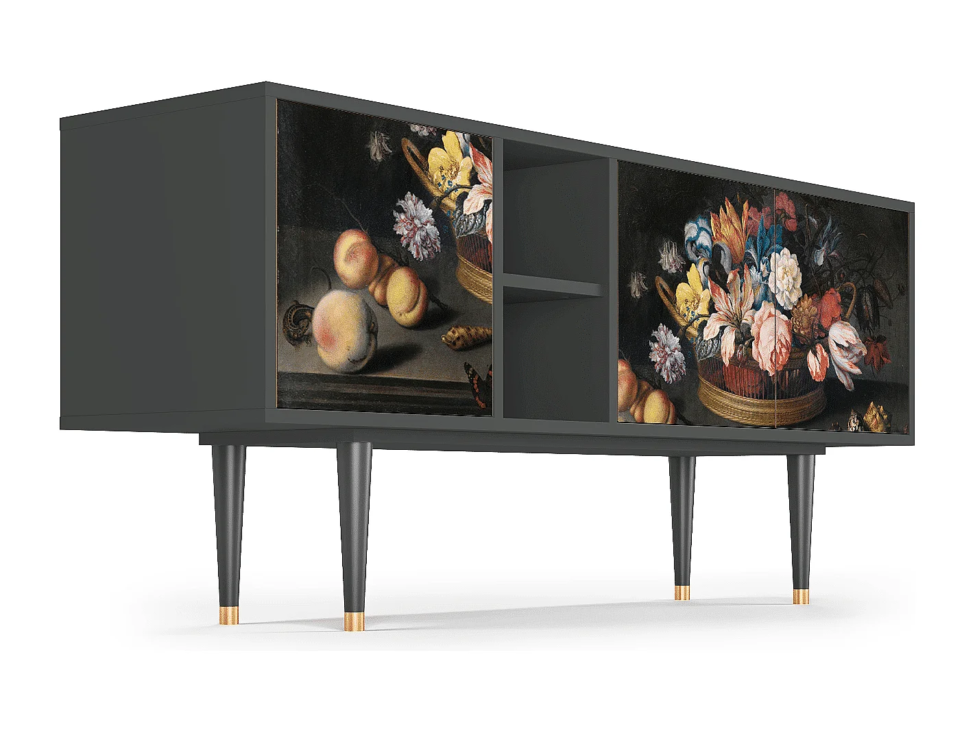 Szafka RTV - 150х69х41 cm - T5 - Still Life with Flowers, Antracyt