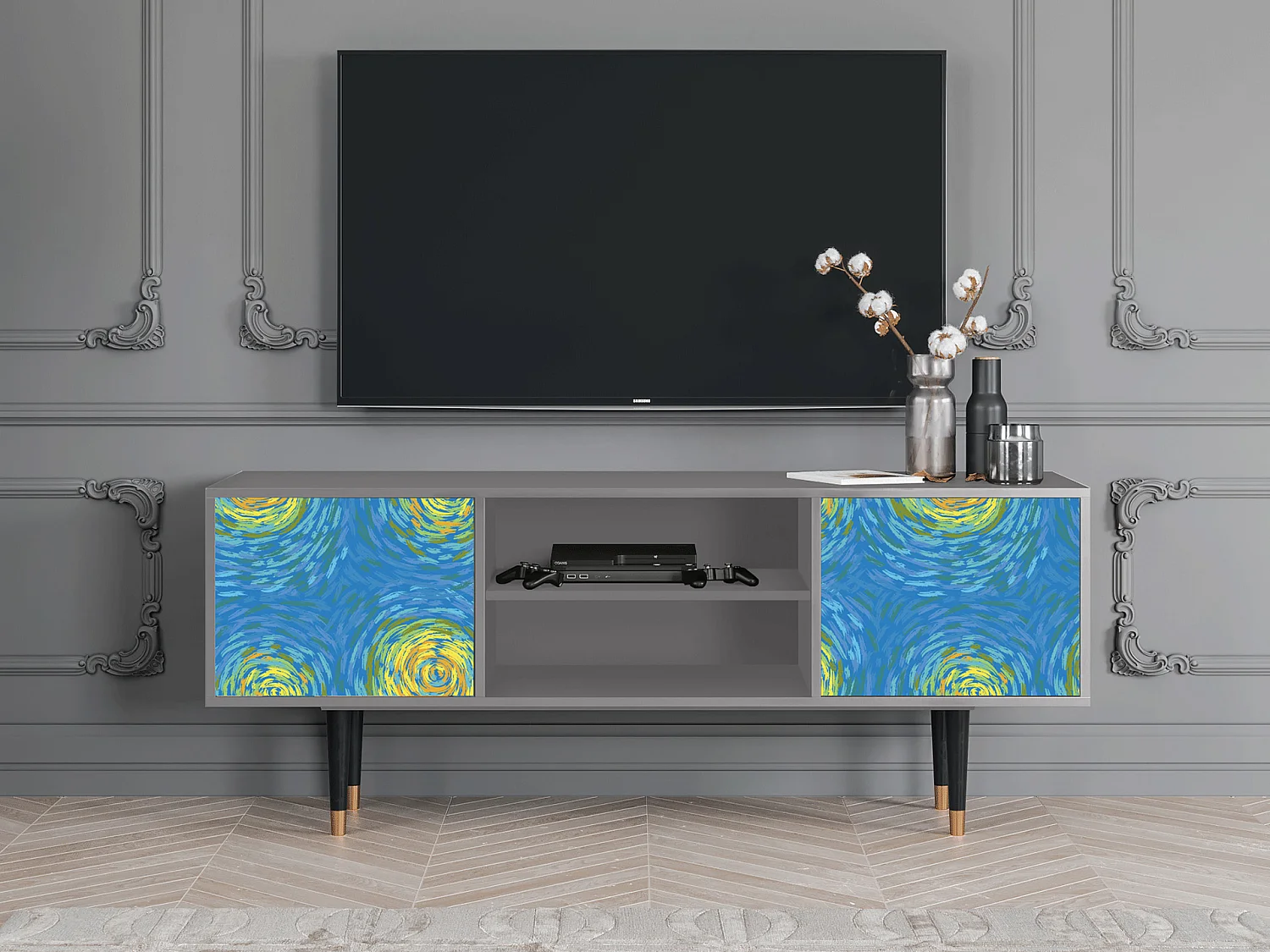 Meuble TV - 170х69х48 cm - T2 - Van Gogh Lights, Gris