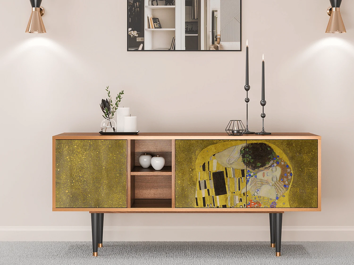 Meuble TV - 150х69х41 cm - T5 - The Kiss by Klimt , Noyer