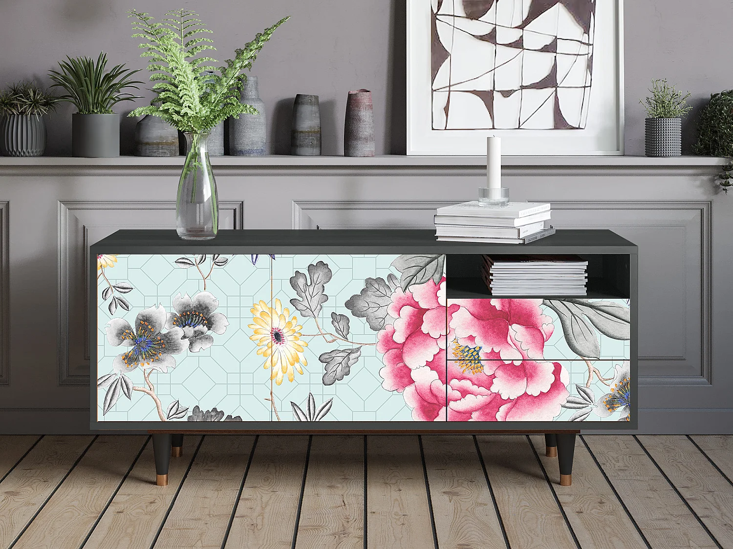 TV-meubel - 125х56х41 cm - T7 - Sky Garden, Antraciet