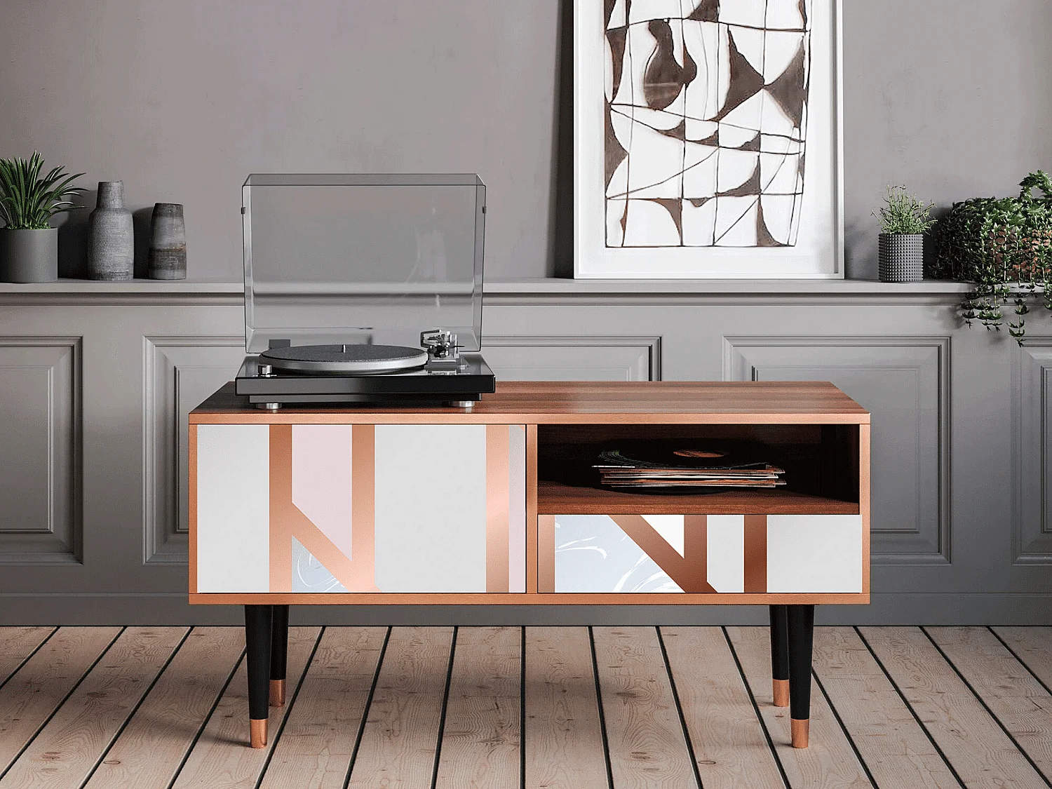 Meuble TV - 115х59х48 cm - T3 - Champagne Story, Noyer