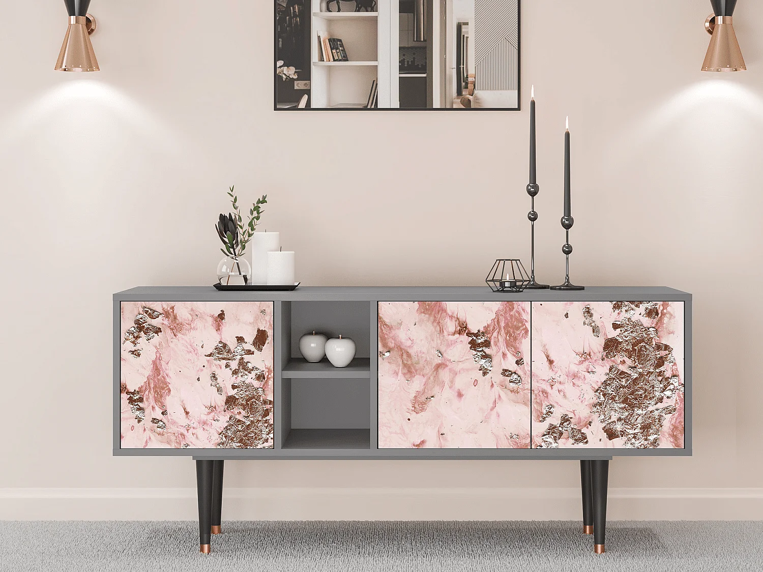 Mobile TV - 150х69х41 cm - T5 - Cotton Candy, Grigio