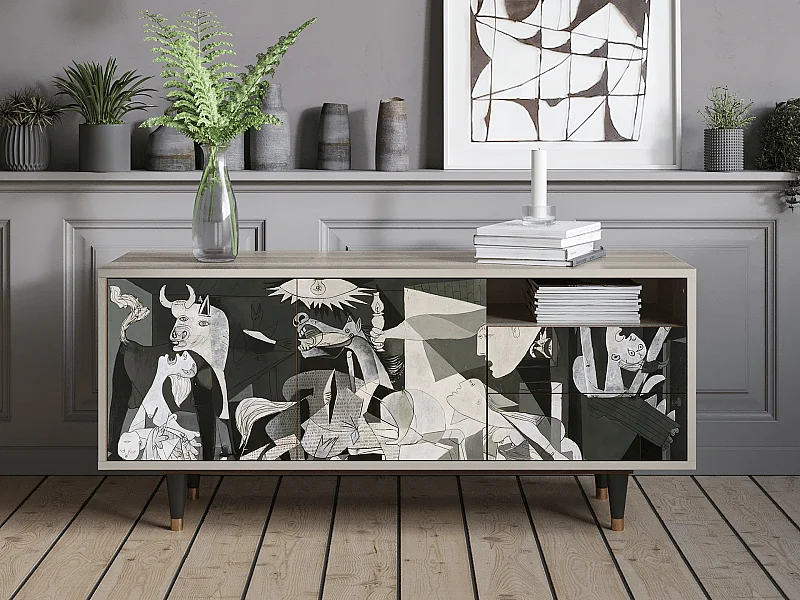 Szafka RTV - 125х56х41 cm - T7 - Guernica by Picasso, Piaskowy