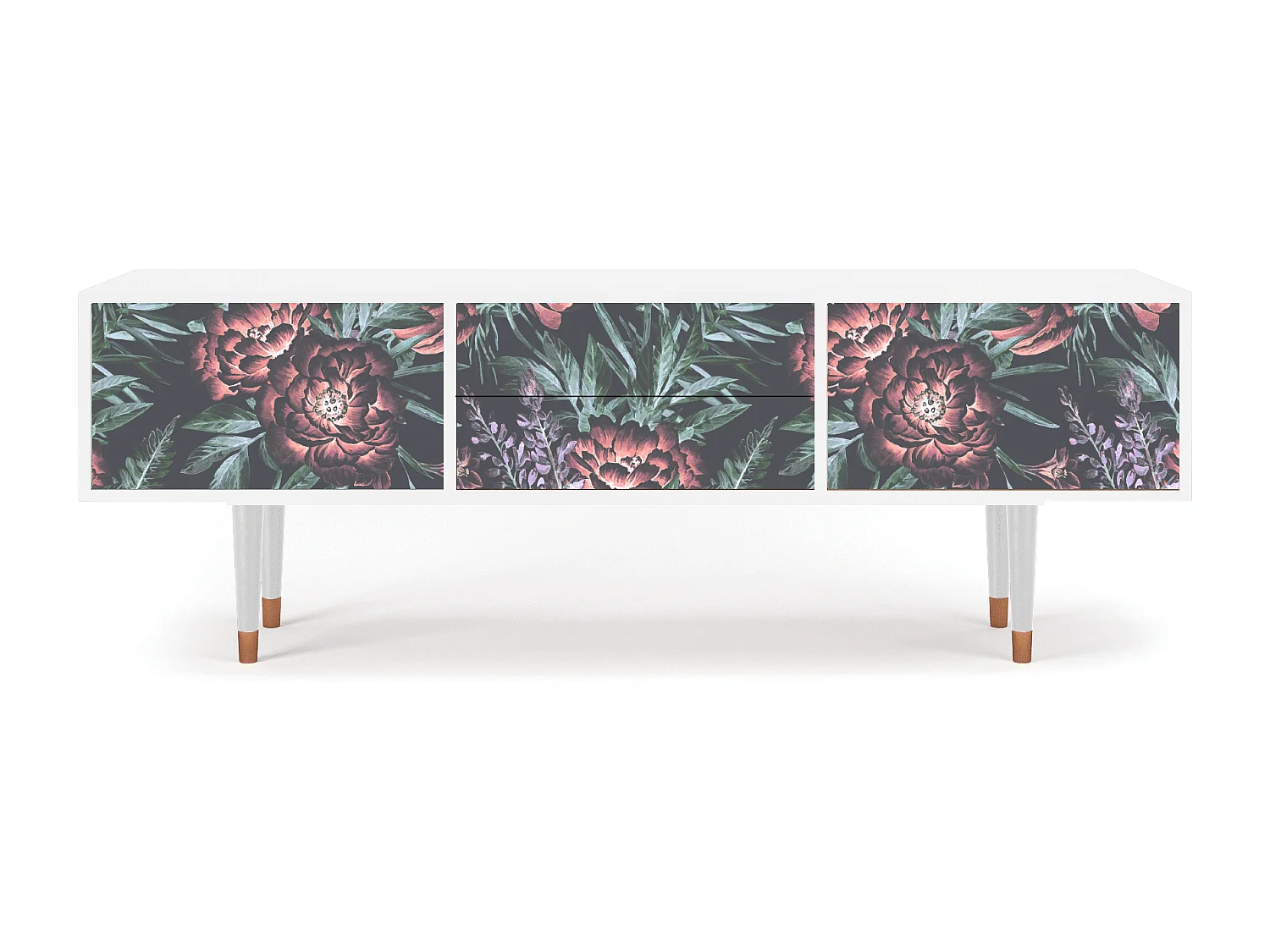 Szafka RTV - 170х59х48 cm - T4 - Dark Peonies, Biały