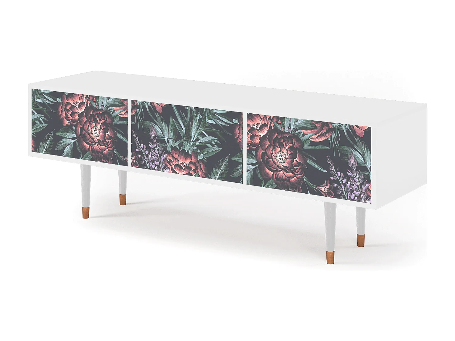Meuble TV - 170х59х48 cm - T4 - Dark Peonies, Blanc